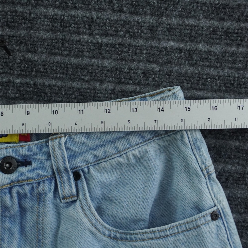 Empyre Denim Shorts Mens 28 Light Blue Baggy Raw Hem Embroidered Skate Jorts - Picture 4 of 15